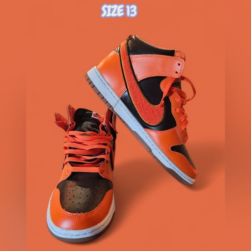 Nike Dunk High Retro Chenille Swoosh Safety Orange Men Size 13 Never Worn